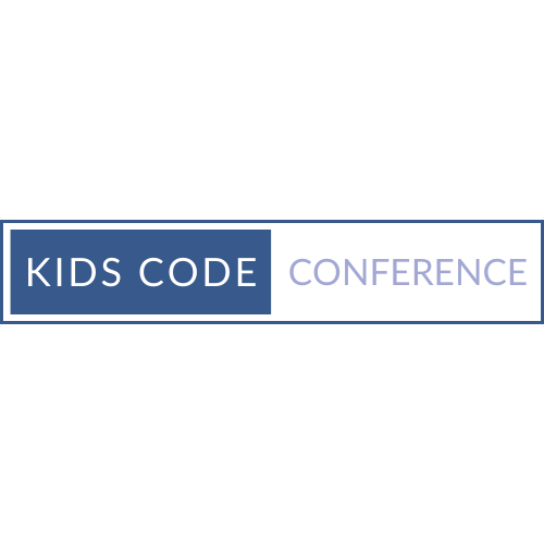 white background with Kids Code Conference in blue rectangle